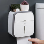 Toilet Paper Holder with Storage Drawer, Phone Shelf & No-Drill Adhesive Mount