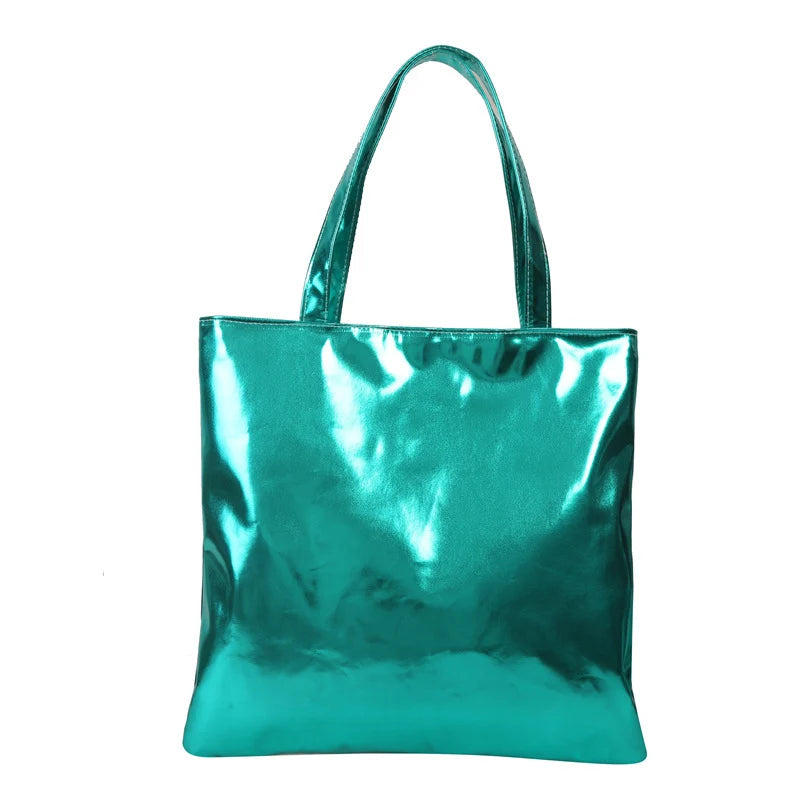 Tote Bag Glossy Metallic Spacious Interior Sturdy Handles