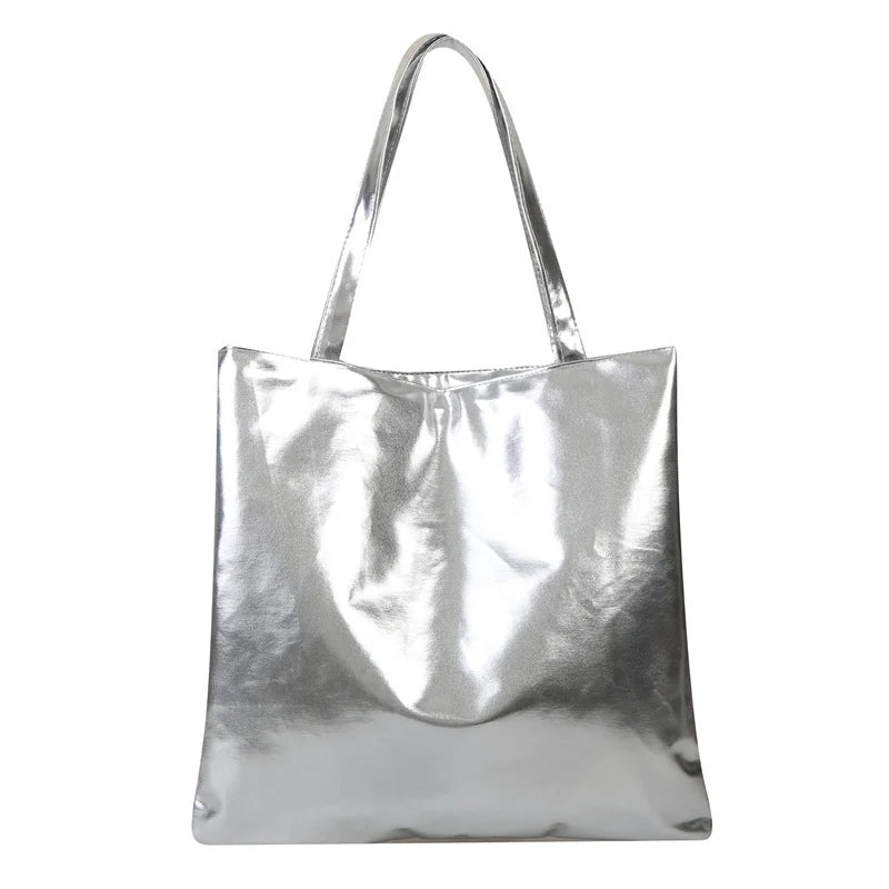 Tote Bag Glossy Metallic Spacious Interior Sturdy Handles