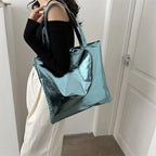Tote Bag Glossy Metallic Spacious Interior Sturdy Handles
