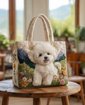 Tote Bag Quilted Cotton-Poly Dog Design Zipper Closure