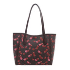 Tote Bag Synthetic Leather Cherry Print Spacious Interior