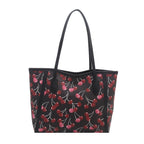 Tote Bag Synthetic Leather Cherry Print Spacious Interior