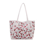 Tote Bag Synthetic Leather Cherry Print Spacious Interior
