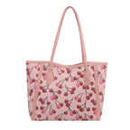 Tote Bag Synthetic Leather Cherry Print Spacious Interior