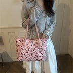 Tote Bag Synthetic Leather Cherry Print Spacious Interior