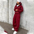 Tracksuit Set Oversized Cotton Blend Fleece-Lined