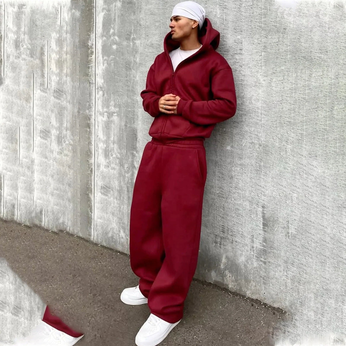 Tracksuit Set Oversized Cotton Blend Fleece-Lined