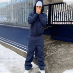 Tracksuit Set Oversized Cotton Blend Fleece-Lined