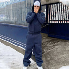 Tracksuit Set Oversized Cotton Blend Fleece-Lined