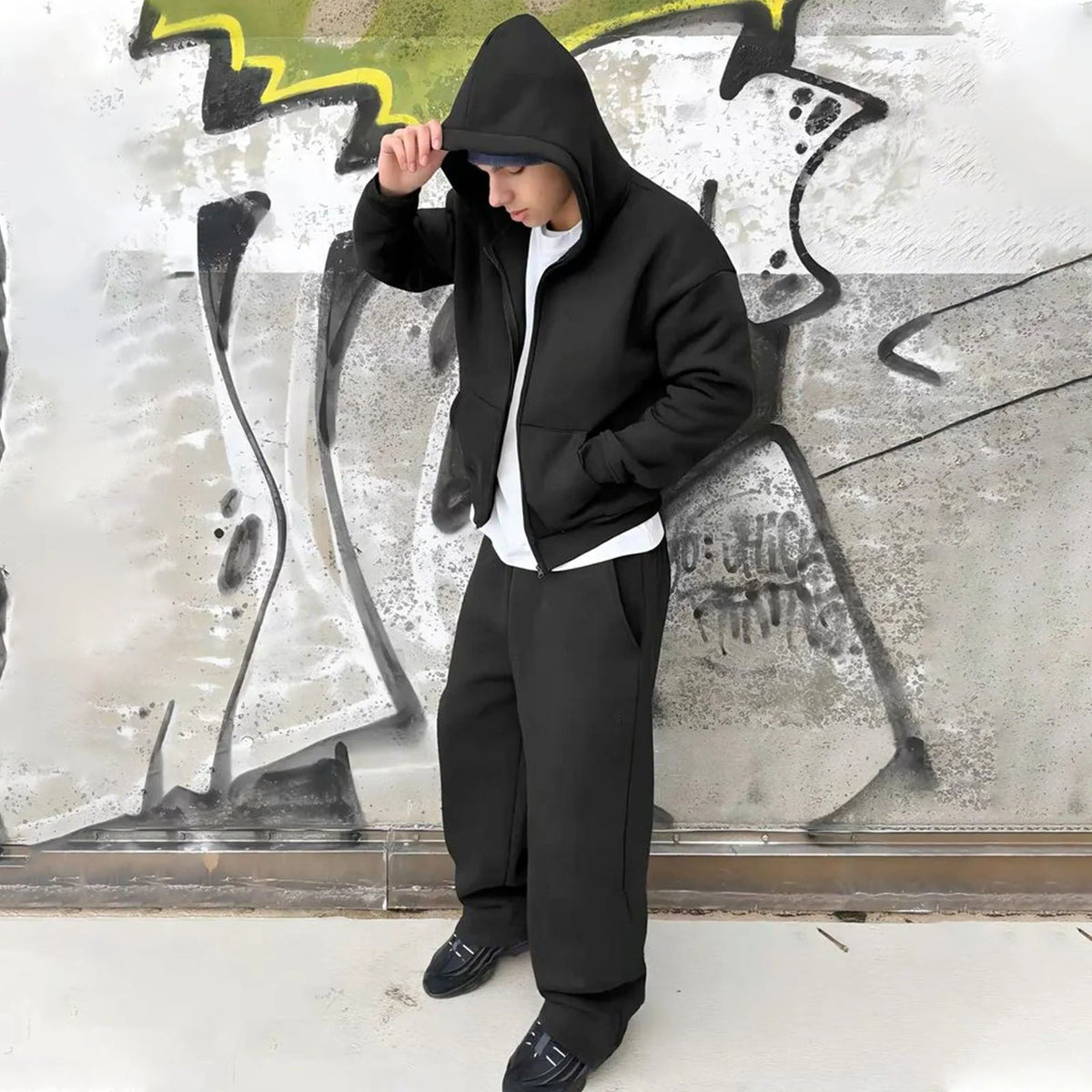 Tracksuit Set Oversized Cotton Blend Fleece-Lined