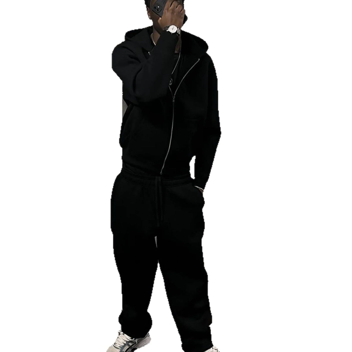 Tracksuit Set Oversized Cotton Blend Fleece-Lined