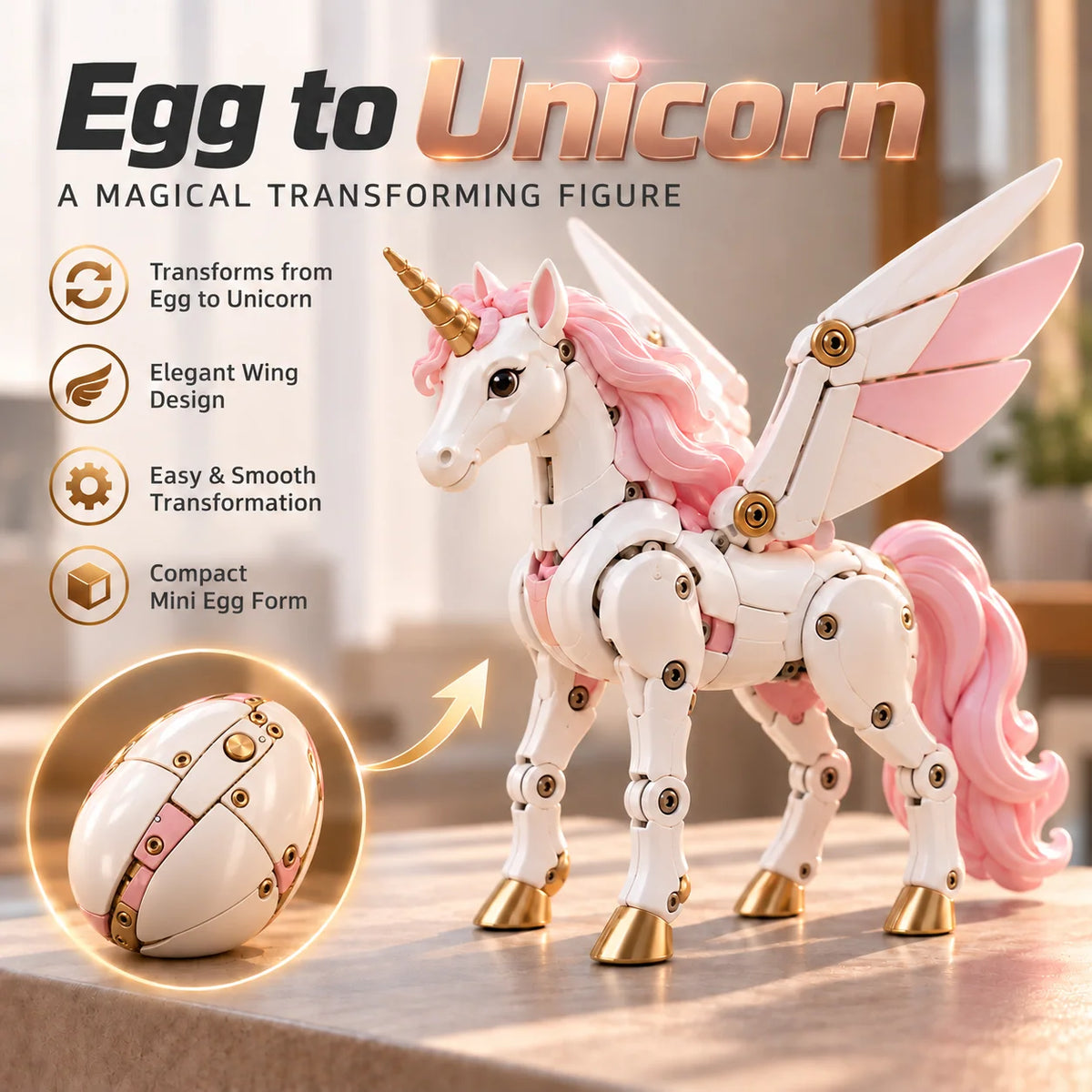 Transforming Unicorn Figure 2-in-1 Egg to Winged Unicorn