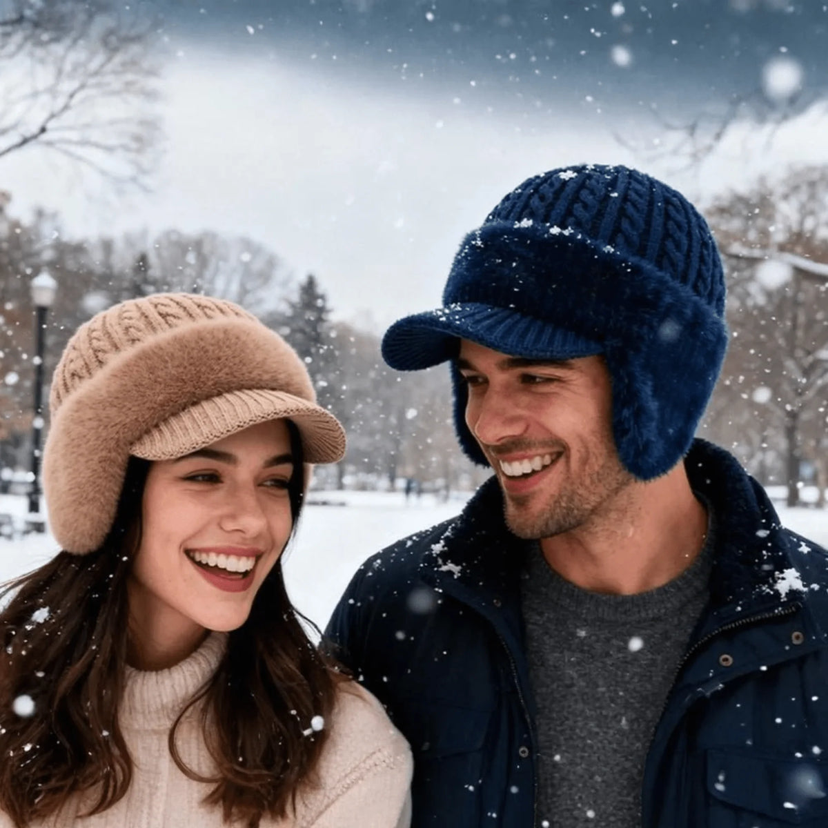 Trapper Hat Fleece-Lined Ear Flaps Double-Layer Knit