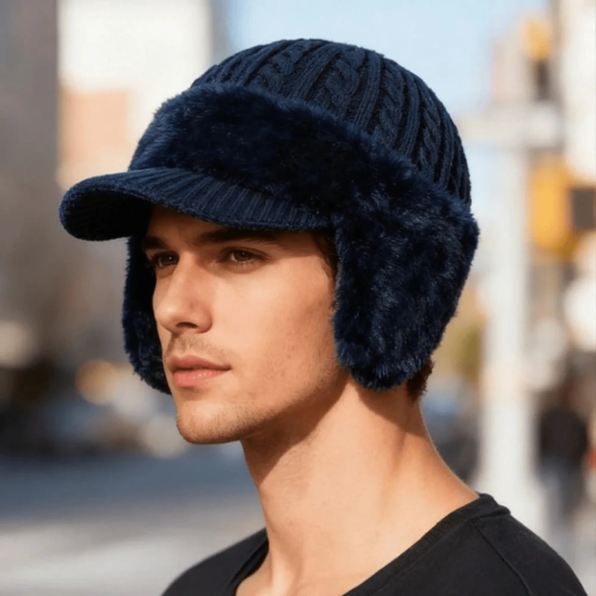 Trapper Hat Fleece-Lined Ear Flaps Double-Layer Knit