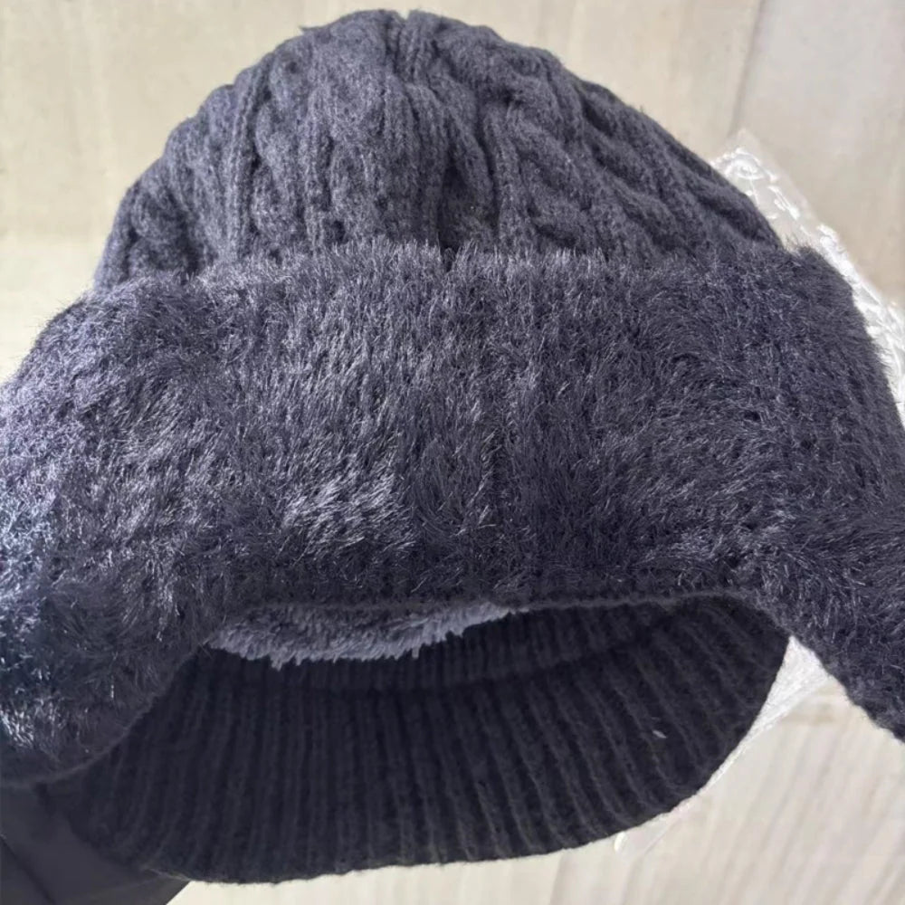 Trapper Hat Fleece-Lined Ear Flaps Double-Layer Knit