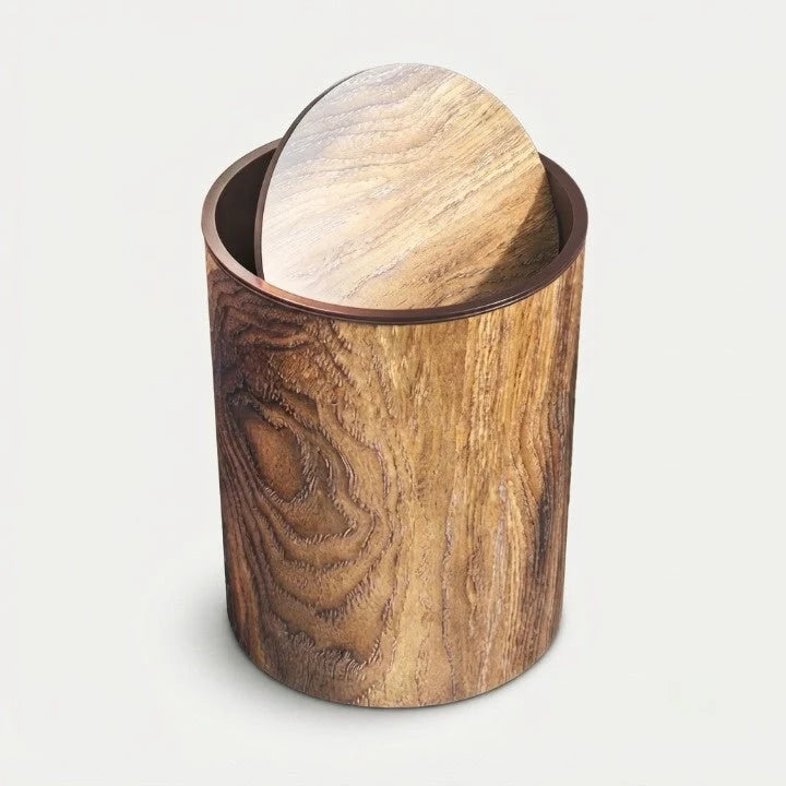 Trash Can Compact Silent Swing Lid Wood-Grain Finish