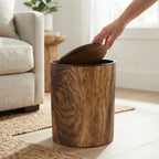 Trash Can Compact Silent Swing Lid Wood-Grain Finish