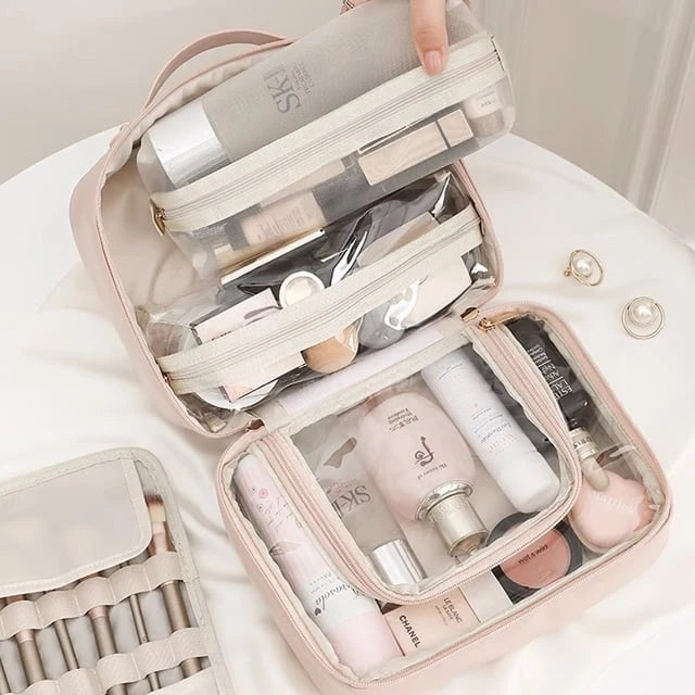 Travel Cosmetic Bag Clear Compartments Water-Resistant