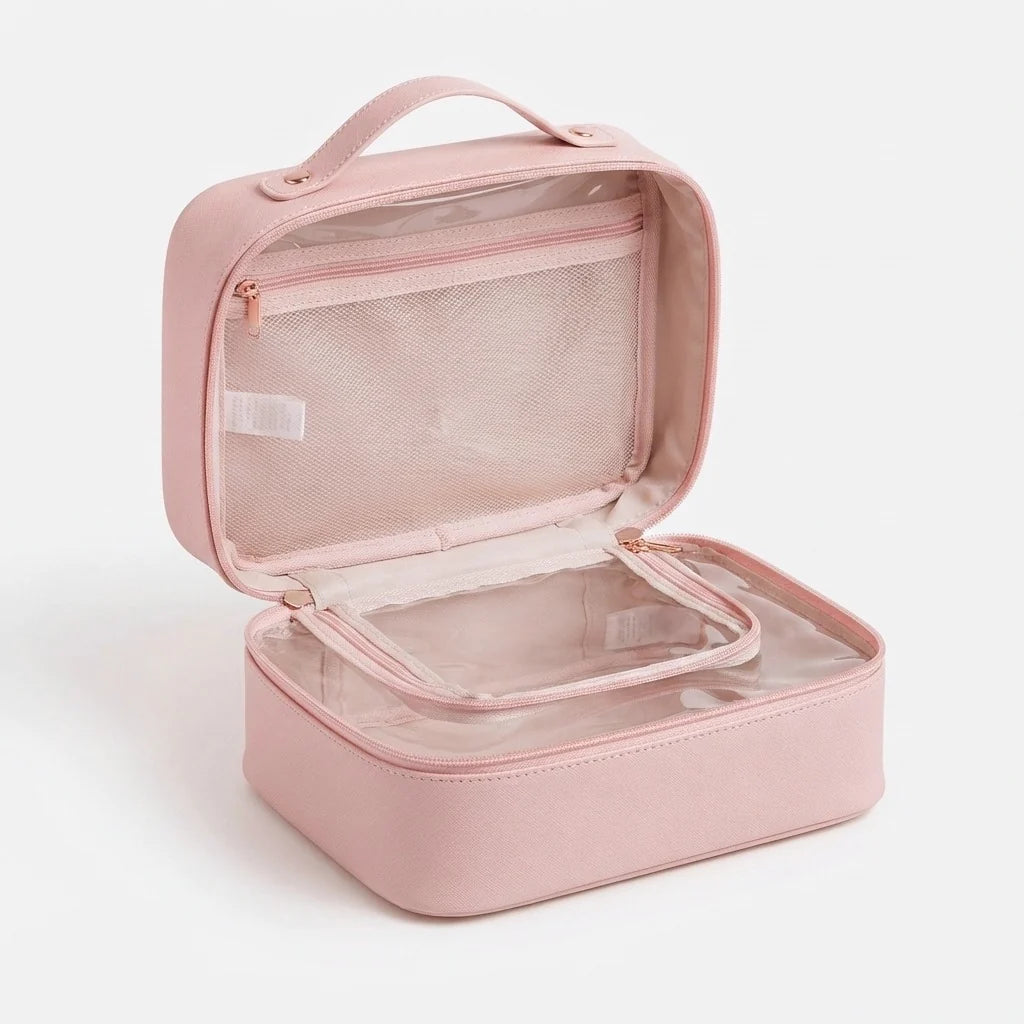 Travel Cosmetic Bag Clear Compartments Water-Resistant