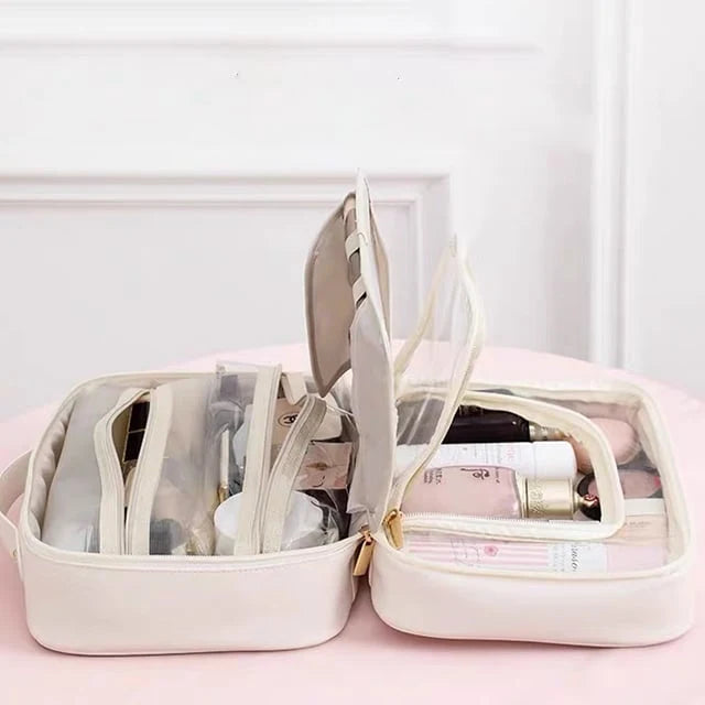 Travel Cosmetic Bag Clear Compartments Water-Resistant