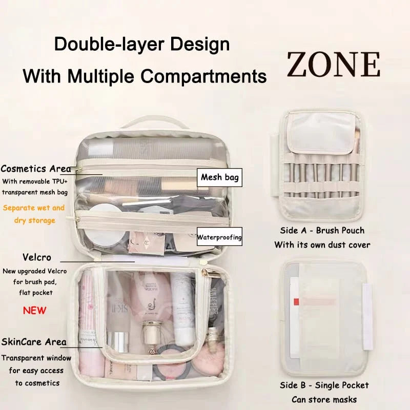 Travel Cosmetic Bag Clear Compartments Water-Resistant