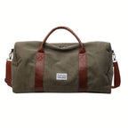 Travel Duffel Bag Washed Canvas Multiple Pockets With Leather Accents