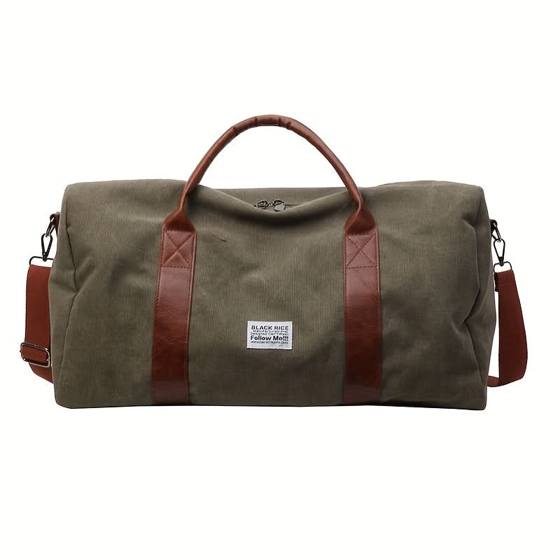 Travel Duffel Bag Washed Canvas Multiple Pockets With Leather Accents