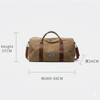 Travel Duffel Bag Washed Canvas Multiple Pockets With Leather Accents