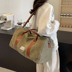 Travel Duffel Bag Washed Canvas Multiple Pockets With Leather Accents