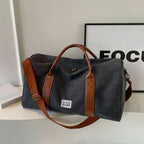 Travel Duffel Bag Washed Canvas Multiple Pockets With Leather Accents