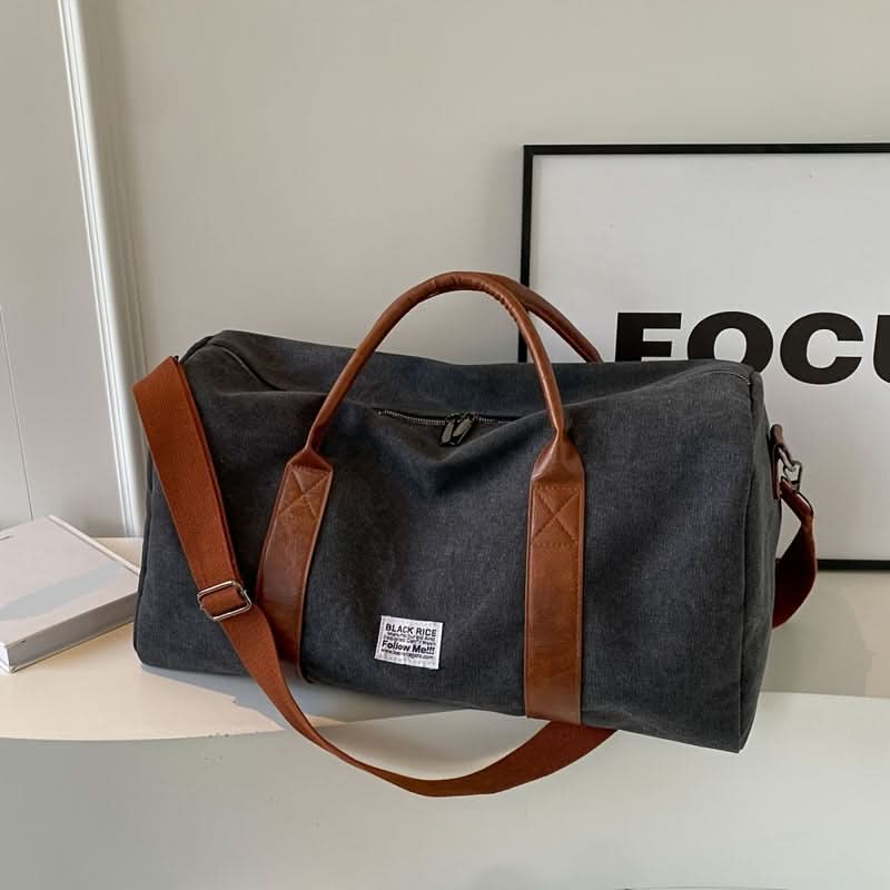 Travel Duffel Bag Washed Canvas Multiple Pockets With Leather Accents