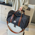 Travel Duffel Bag Washed Canvas Multiple Pockets With Leather Accents