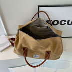 Travel Duffel Bag Washed Canvas Multiple Pockets With Leather Accents