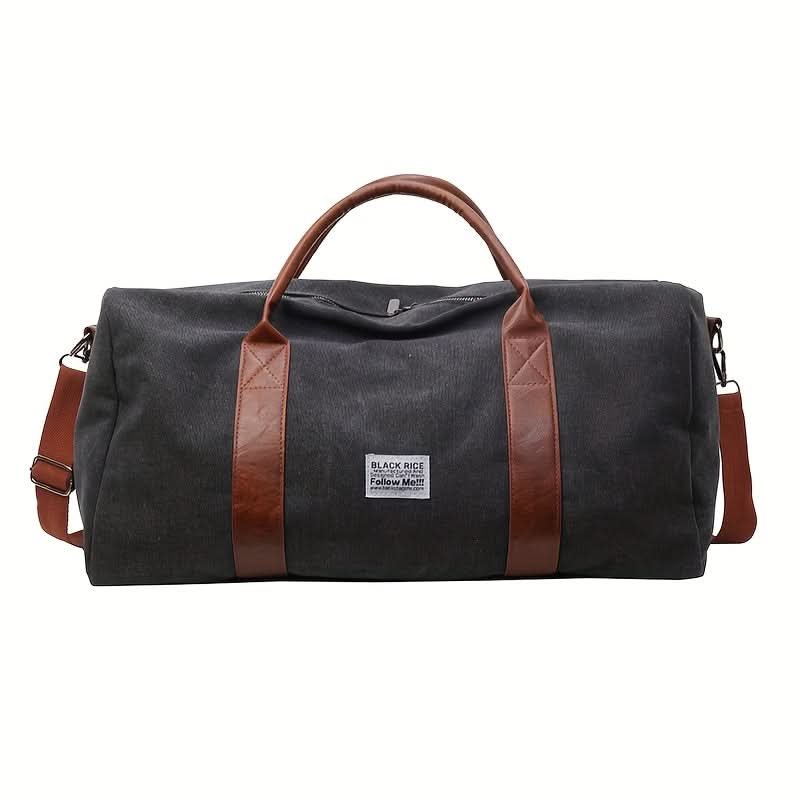 Travel Duffel Bag Washed Canvas Multiple Pockets With Leather Accents