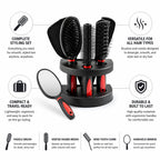 Travel Hairbrush Set Compact Organizer Stand & Mirror