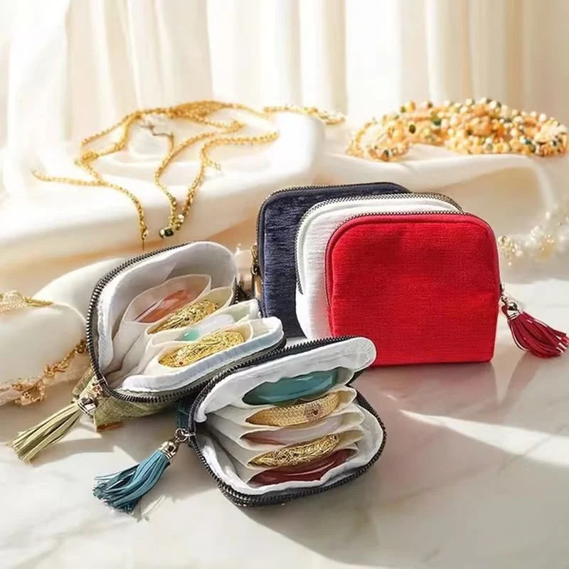Travel Jewelry Box 5-Compartment Flannel & Satin Lined