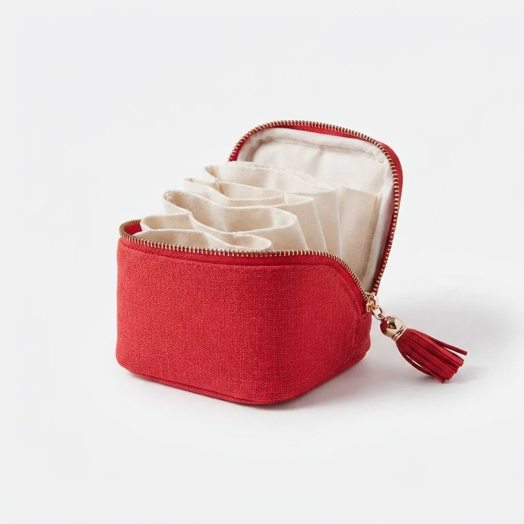 Travel Jewelry Box 5-Compartment Flannel & Satin Lined