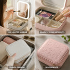 Travel Makeup Bag LED Mirror Multiple Compartments & Waterproof