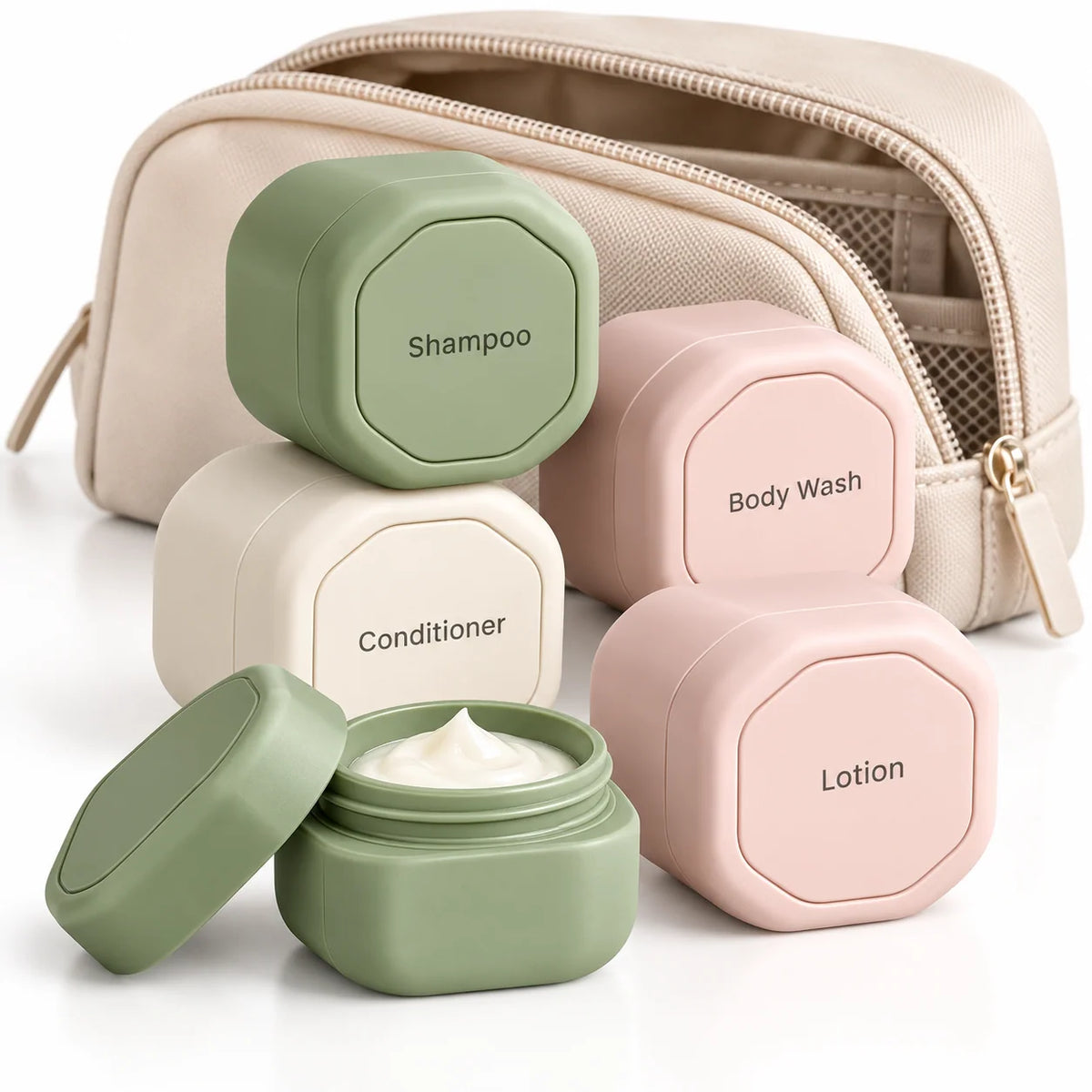 Travel Toiletry Jars Silicone Stackable Leak-Resistant Lids