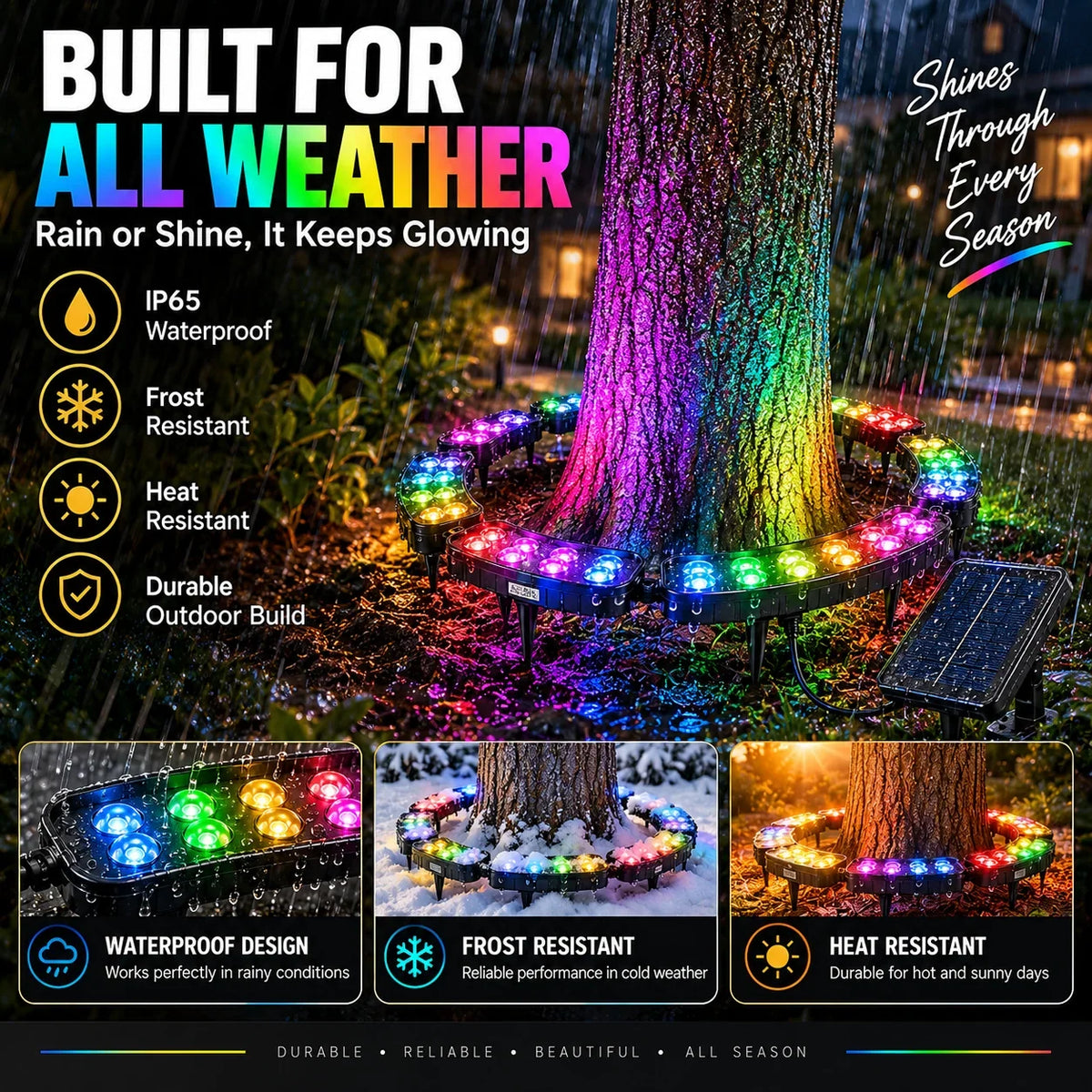 Tree Ring Light Solar-Powered Color-Changing RGB