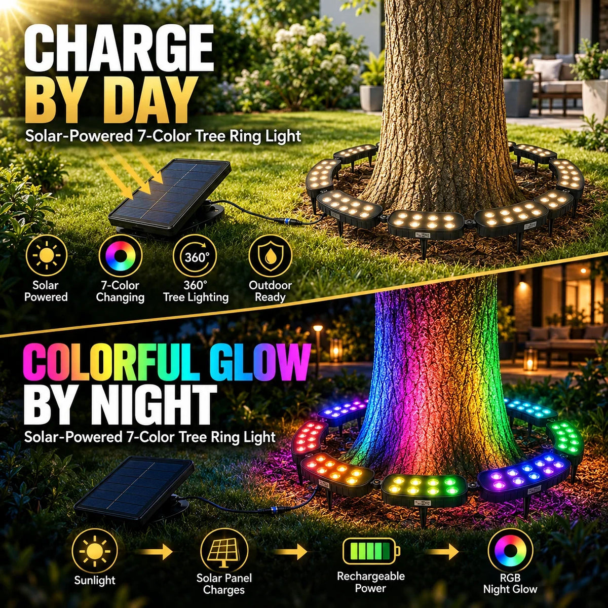 Tree Ring Light Solar-Powered Color-Changing RGB