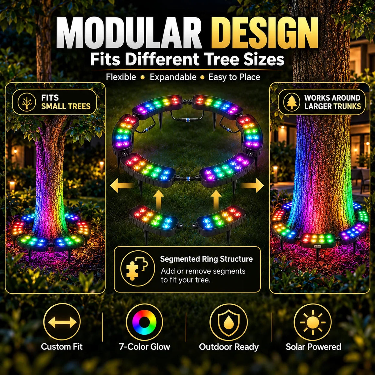 Tree Ring Light Solar-Powered Color-Changing RGB
