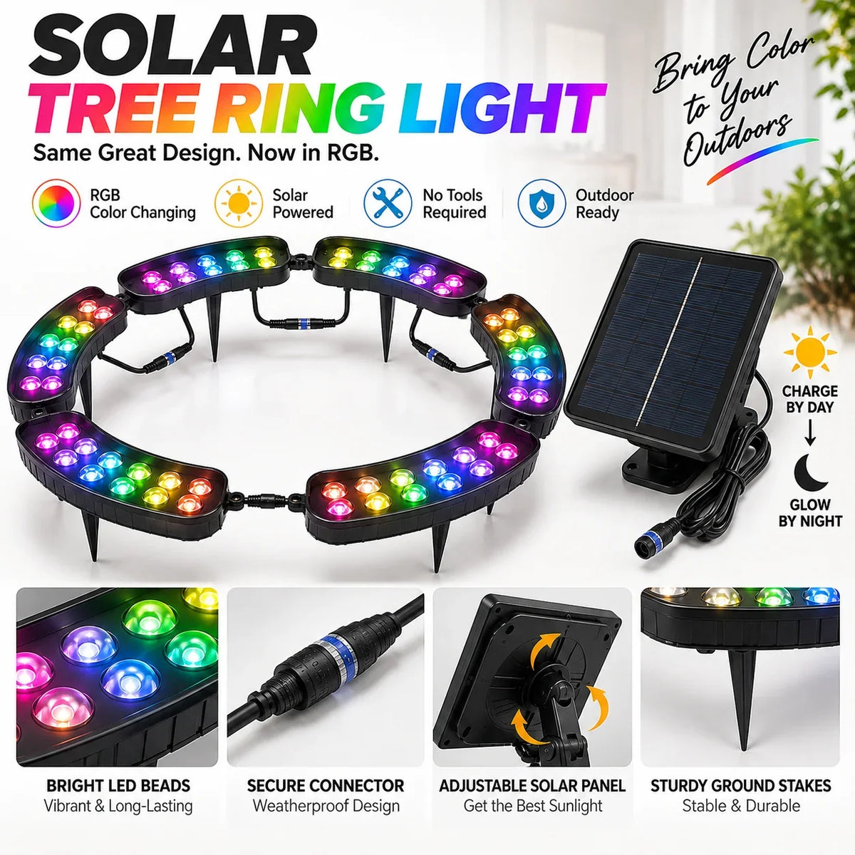 Tree Ring Light Solar-Powered Color-Changing RGB