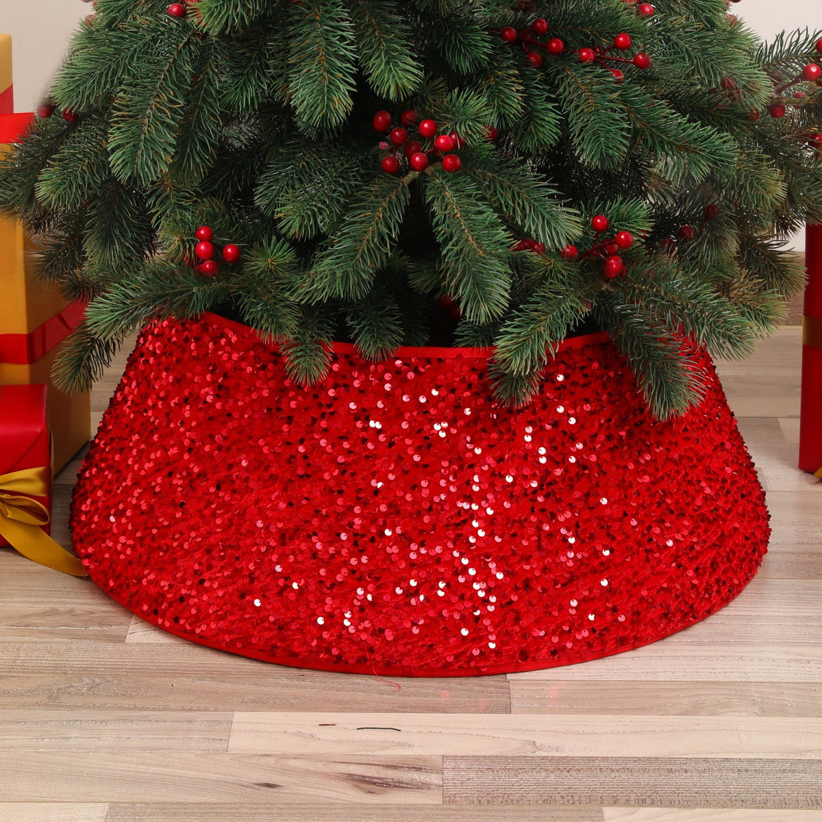 Tree Skirt Sequin Design Spot-Clean Care Multiple Sizes