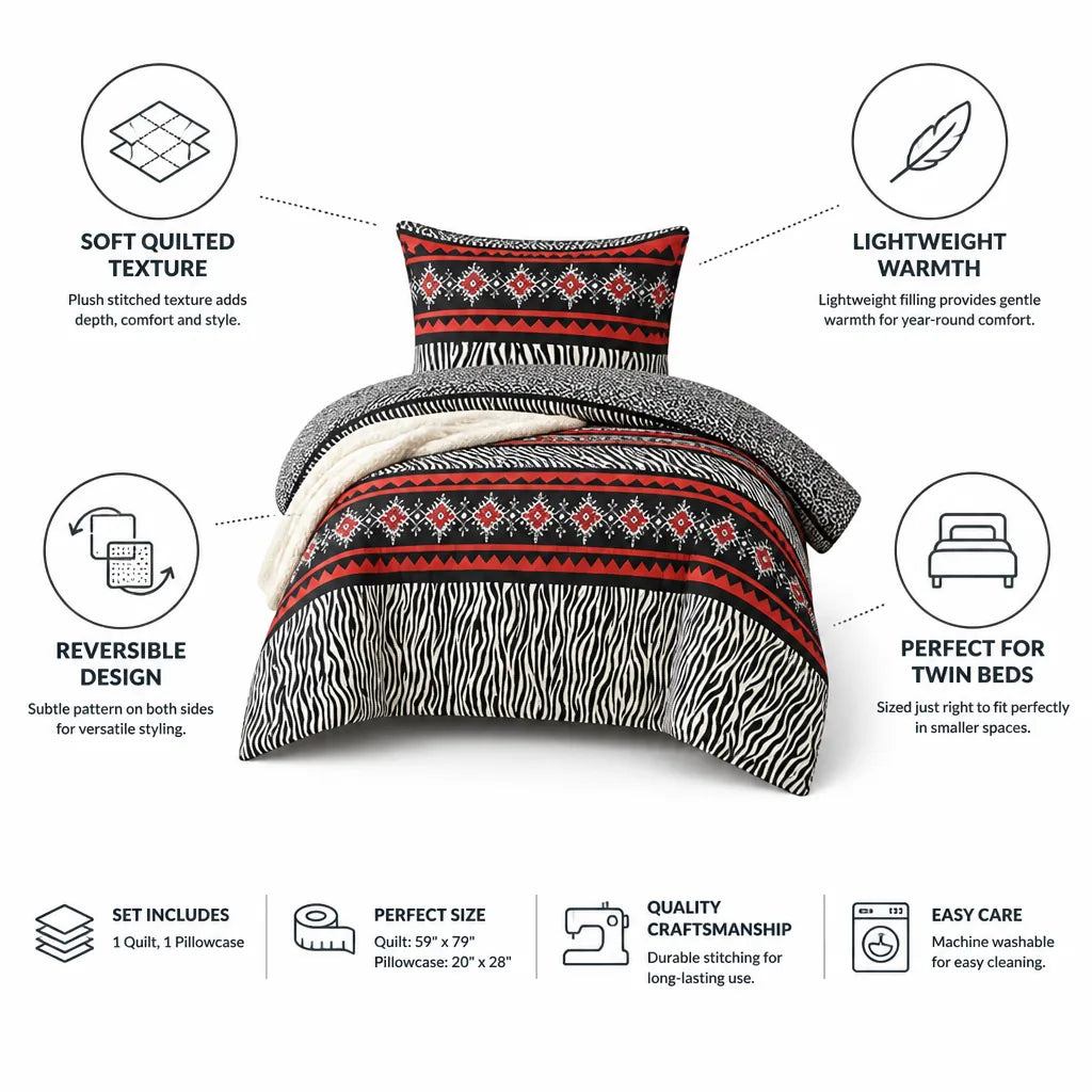 Twin Quilt Set Quilted Reversible Lightweight Year-Round Warmth