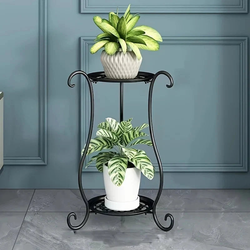 Two-Tier Plant Stand Curved Iron Tool-Free Assembly