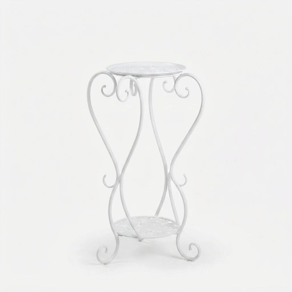 Two-Tier Plant Stand Curved Iron Tool-Free Assembly