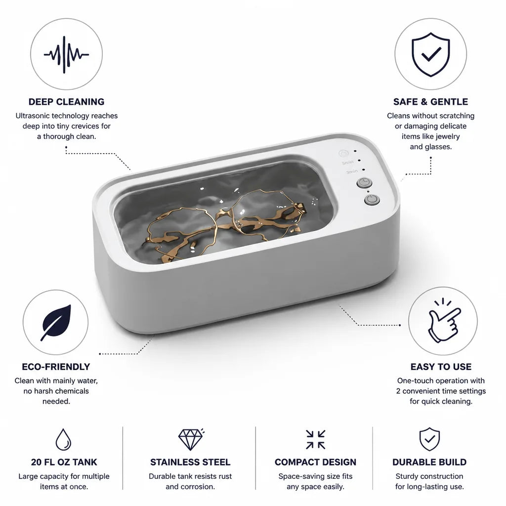 Ultrasonic Cleaner Jewelry & Eyewear Stainless Steel 590ml Tank