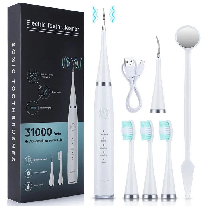 Ultrasonic Tooth Cleaner 5 Settings 3 Interchangeable Heads